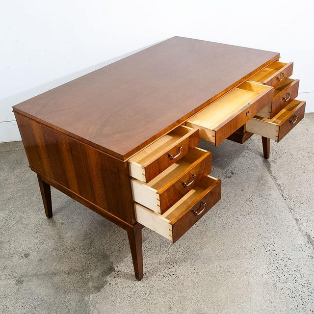 1960s Mid Century Danish Modern Desk Executive Walnut 7 Drawer Locking Cabinet Wood Nm For Sale - Image 10 of 12