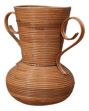 Rattan Warm Honey Color Amphora Vase from Vivai Del Sud, Italy, 1960