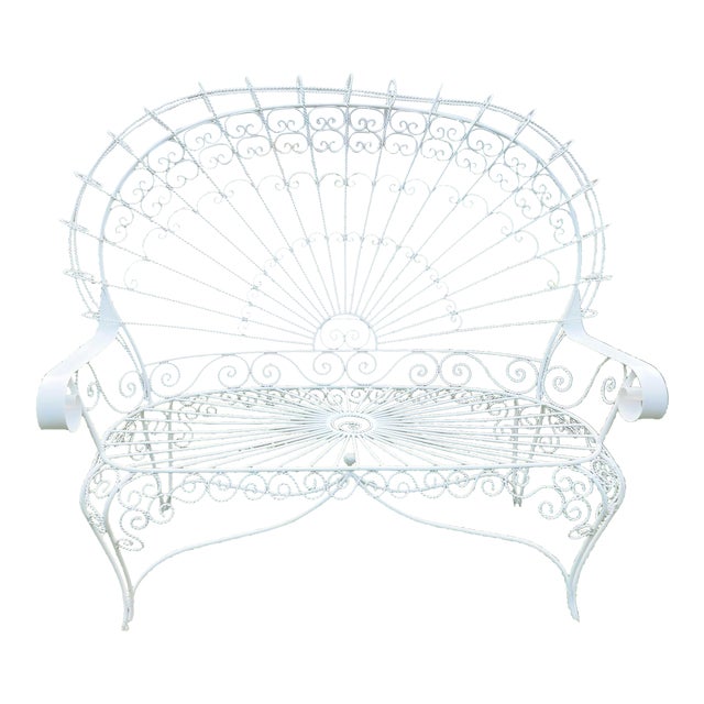 Vintage White Metal Salterini Style Peacock Settee For Sale