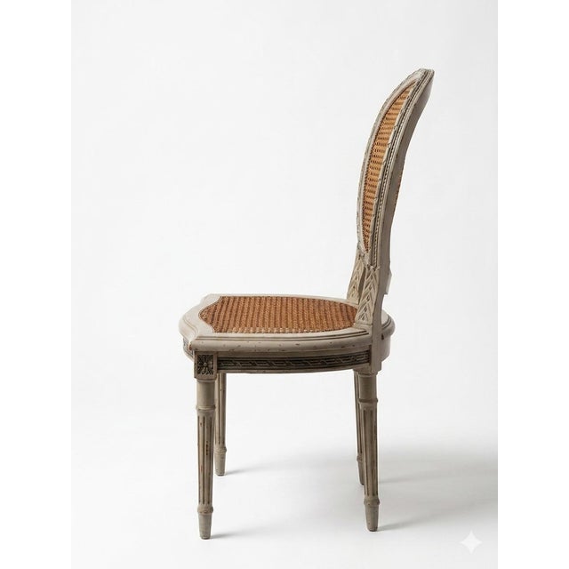 Vintage French Louis XVI Style Painted Wood & Cane Medallion Side Chair For Sale - Image 4 of 5