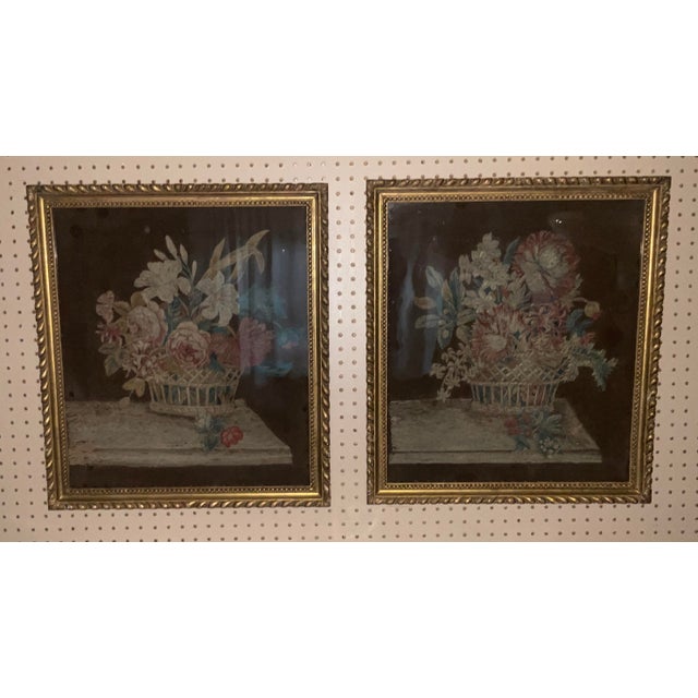 Pair of Framed French Embrodery Floral Tapestries For Sale - Image 12 of 14