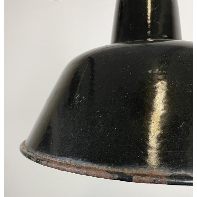 Black Industrial Black Enamel Factory Ceiling Lamp with Cast Iron Top, 1950s For Sale - Image 8 of 15