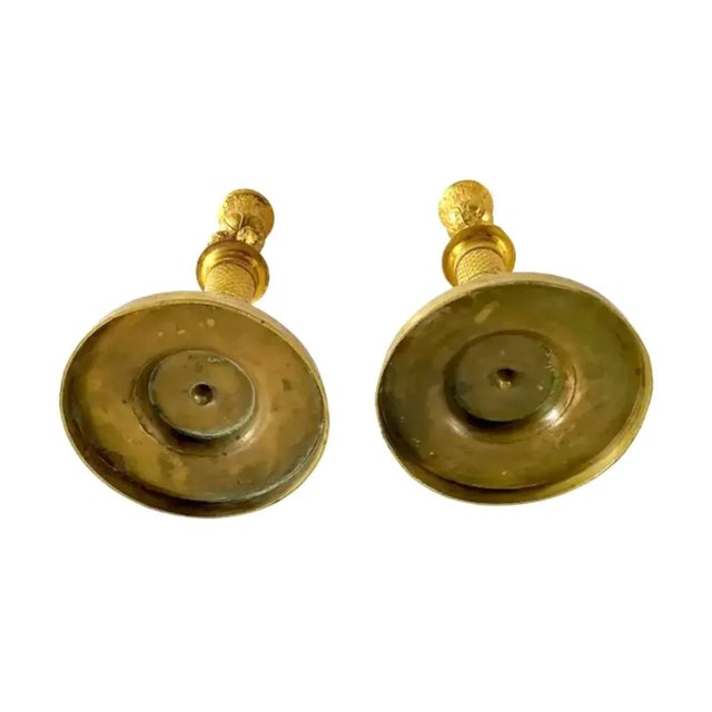 Metal French Empire Doré Bronze Candlesticks, a Pair For Sale - Image 7 of 13