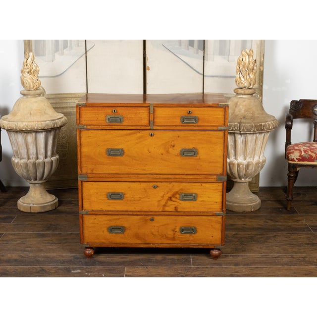 19th Century English 19th Century Teak Campaign Chest with Five Drawers and Brass Hardware For Sale - Image 5 of 12