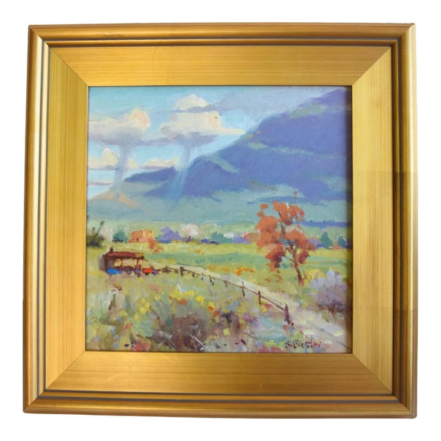 Silvio Silvestri, Listed Artist Beautiful Mountain Landscape Oil Painting W/ Antiqued Gold Wood Frame For Sale