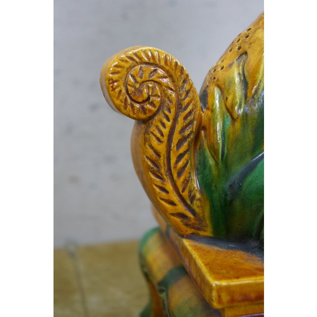 2 Chinese Green Sancai Glazed Porcelain Foo Dog Guardian Lion Statues 12" For Sale - Image 13 of 18