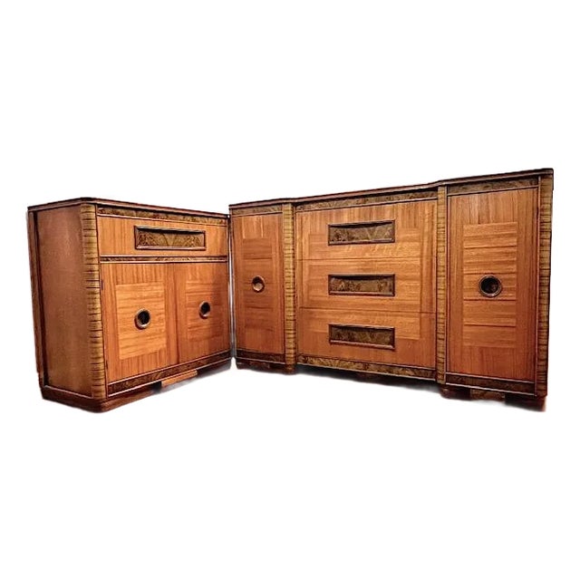 1920s Set of Two Exotic Wood, American Art Deco Cabinets/Dressers For Sale