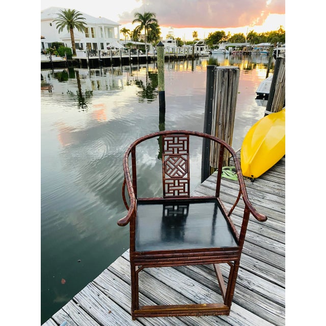 19th Century English Colonial Chinese Fretwork Back Chinoiserie Bamboo Chair. For Sale - Image 10 of 11