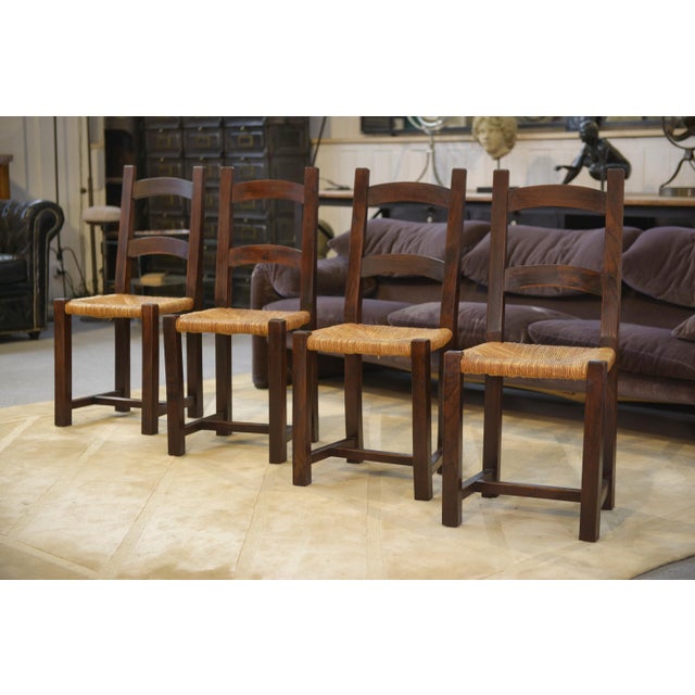Vintage Elm and Straw Chairs by Aranjou, 1950s, Set of 4 For Sale - Image 6 of 13