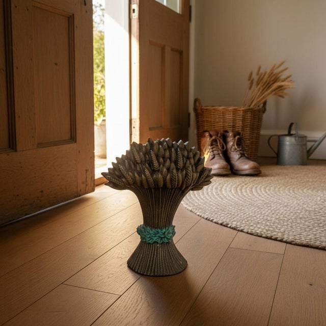Farmhouse Vintage Cast Iron Wheat Sheaf Doorstop-Gold-Country-Farmhouse-Rustic-Cottage For Sale - Image 3 of 11