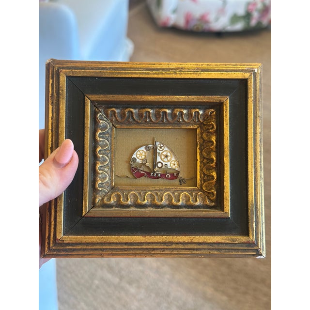 1960s Vintage Folk Art Small Sailboat Picture, Framed For Sale - Image 5 of 9