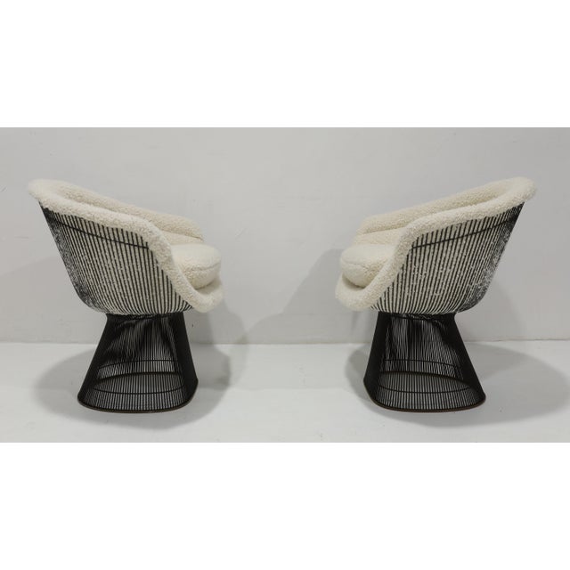 Metal Warren Platner for Knoll Bronze Frame Lounge Chairs in Holly Hunt Teddy For Sale - Image 7 of 8