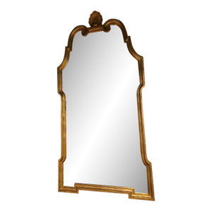 Vintage Hollywood Regency Style Gilt Wood With Scroll and Shell Crest Mirror.