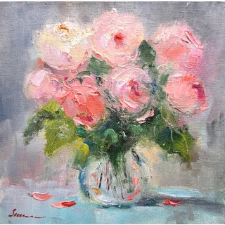Contemporary Floral Peonies Bouquet Original Painting by Valeriya Serova For Sale