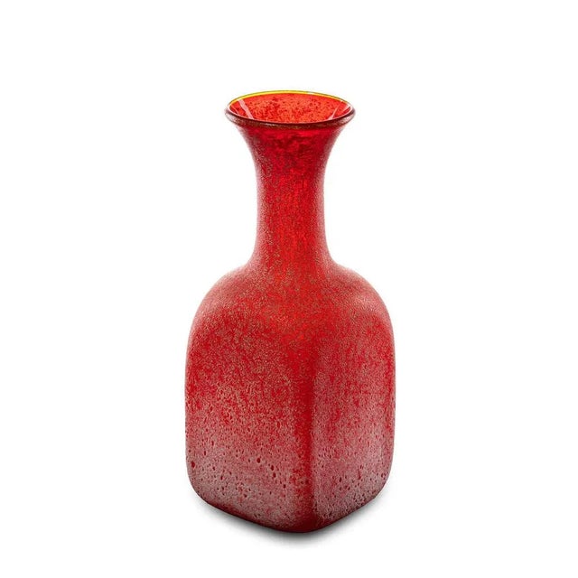 Vintage Red Hand-Blown Studio Glass Vase in Square Shape, 1970s For Sale - Image 6 of 10