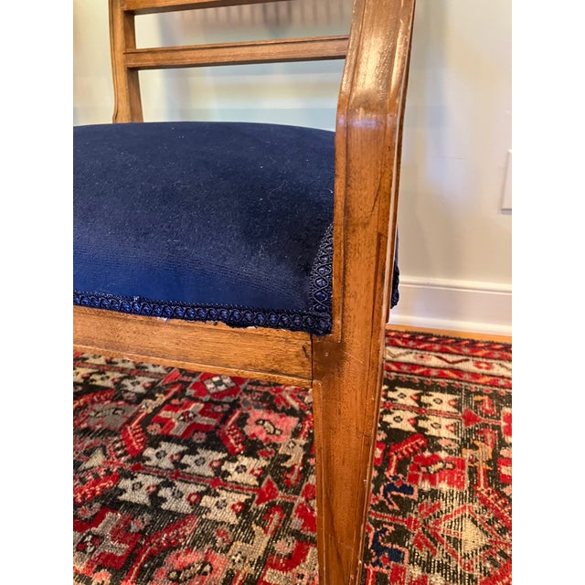 Early 20th Century Regency Revival Style Armchairs Blue Velvet Upholstery- A Pair For Sale - Image 4 of 8
