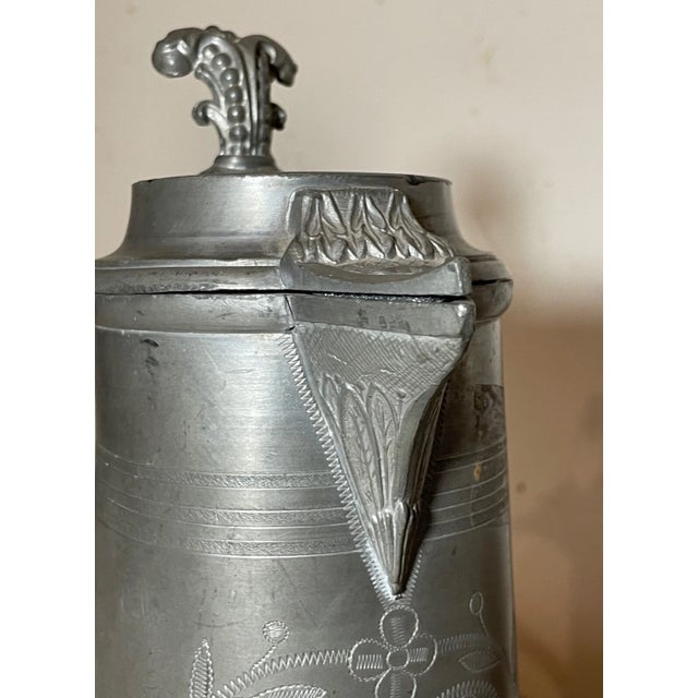 Rare Antique 1876 1 Liter Handmade Engraved Pewter Flagon Tankard Pitcher Stein For Sale - Image 11 of 12