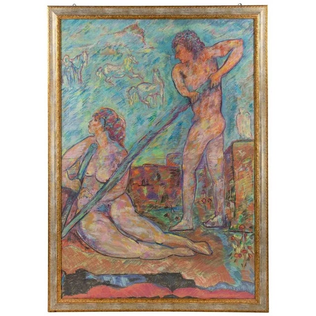 1960s Sirio Pellegrini, Earthly Paradise, Oil Painting, 1960s For Sale - Image 5 of 5
