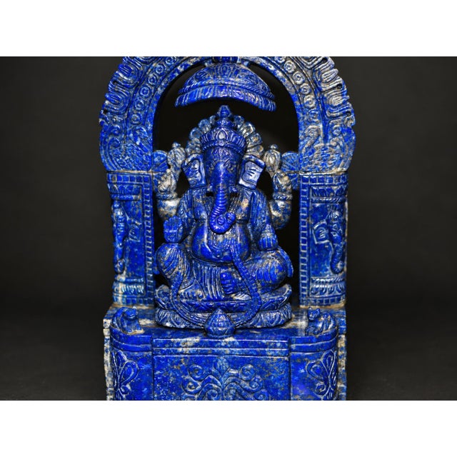 Gemstone Finest Lapis Lazuli Ganesha 8.5" Hand Carved Gemstone Indian God Sculpture For Sale - Image 7 of 14