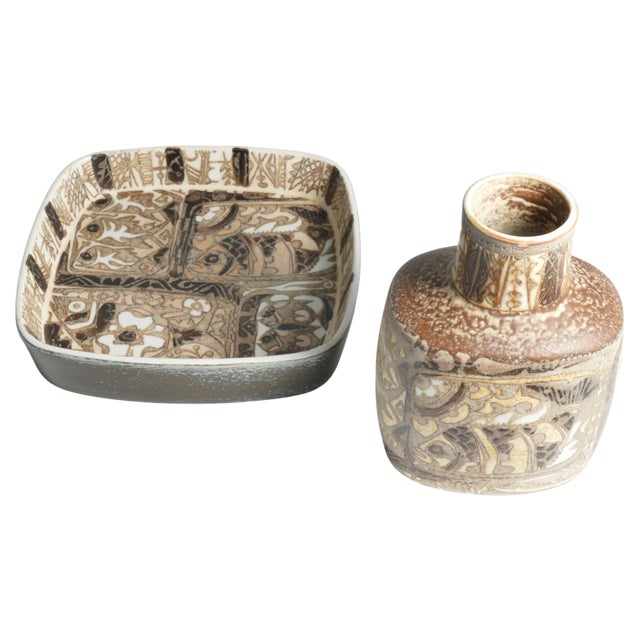 Scandinavian Modern Ceramic Plate and Vase by Nils Thorsson for Royal Copenhagen, 1960s, Set of 2 For Sale