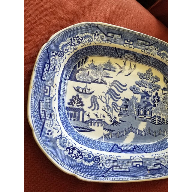 Antique English Blue and White Transferware Platter For Sale - Image 4 of 11