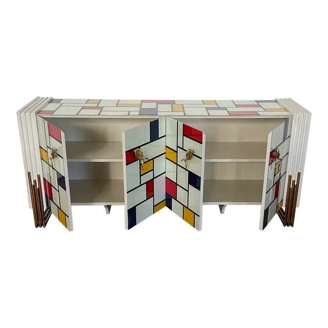 Wood Sideboard with Four Doors with Fish-Shaped Handles, 1980s For Sale - Image 7 of 8