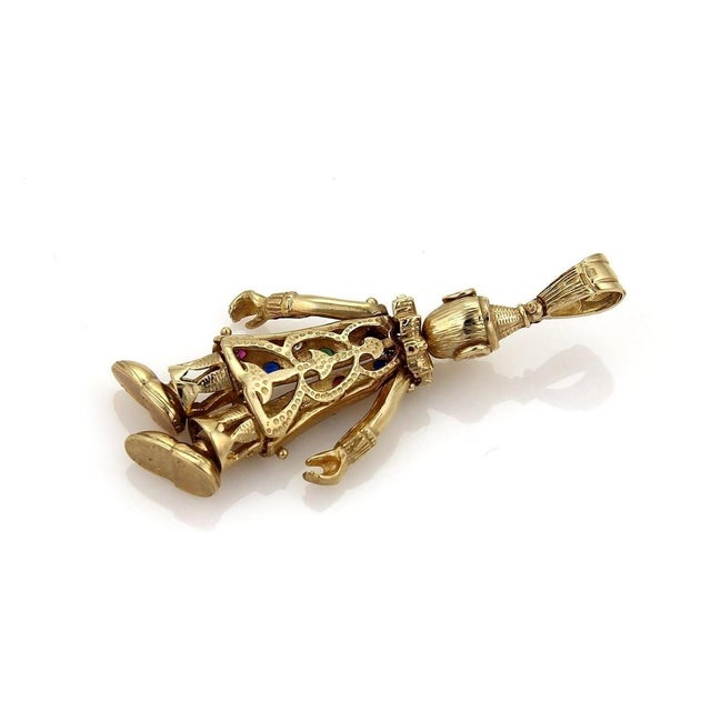 Mid 20th Century Diamond & Gems 9k Yellow Gold Animated Large Clown Charm Pendant For Sale - Image 4 of 6