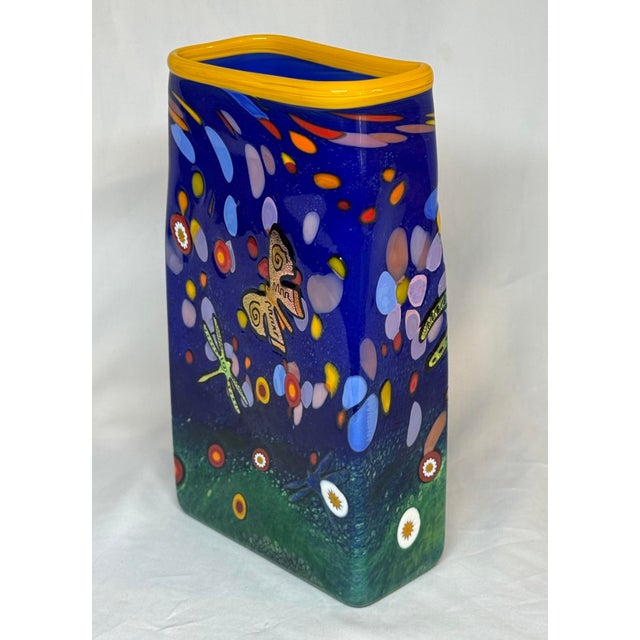 Mad Studios Multicolor Art Glass Vase Dichroic Butterfly Dragonflies Gecko For Sale - Image 9 of 12