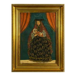 Cuzco School, Madonna and Child, 19th Century, Oil Painting, Framed For Sale