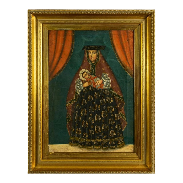 Cuzco School, Madonna and Child, 19th Century, Oil Painting, Framed For Sale