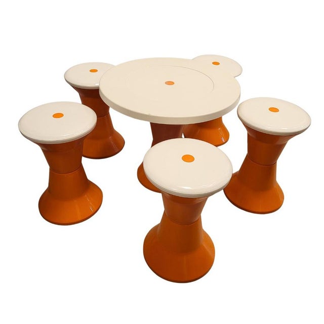 Space Age Tam Tam / Diabolo Game Table and Stools attributed to Henry Massonnet, Italy, 1970s, Set of 6 For Sale - Image 14 of 14