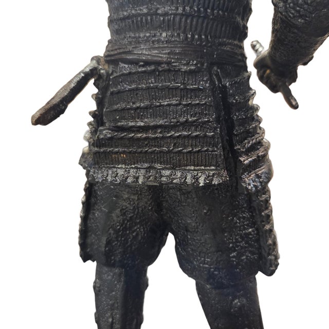 Japanese Samurai Bronze Tone Warrior Sculpture on Custom Wood Base 18" For Sale - Image 11 of 15