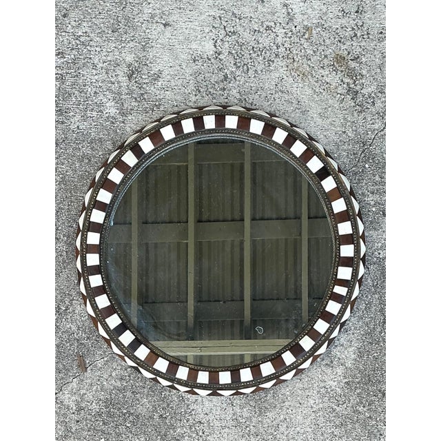 Late 20th Century Vintage Moroccan Round Inlaid Wood Wall Mirror For Sale - Image 5 of 12