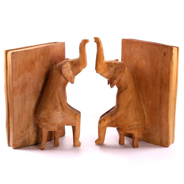 Mid-Century Modern Carved Sycamore Anthropomorphic Elephant Bookends, 1950s, Set of 2 For Sale - Image 3 of 13