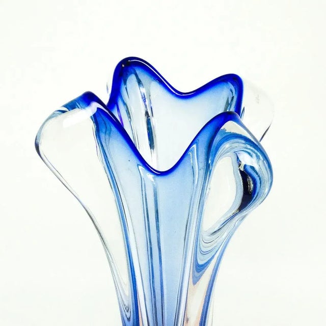Blue Postmodern Vase from Chribska Glassworks, Czechoslovakia, 1930s For Sale - Image 8 of 11