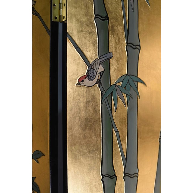 Gold Vintage Chinoiserie Gold Leaf Lacquer 4-Panel Room Divider Screen For Sale - Image 8 of 12