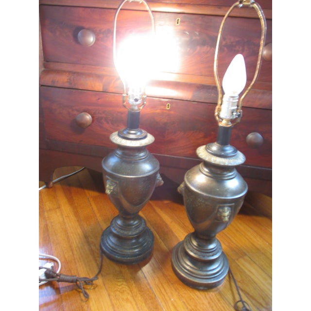 Metal Vintage Renaissance Metal Table Lamps Lion & Drape Design - a Pair For Sale - Image 7 of 13