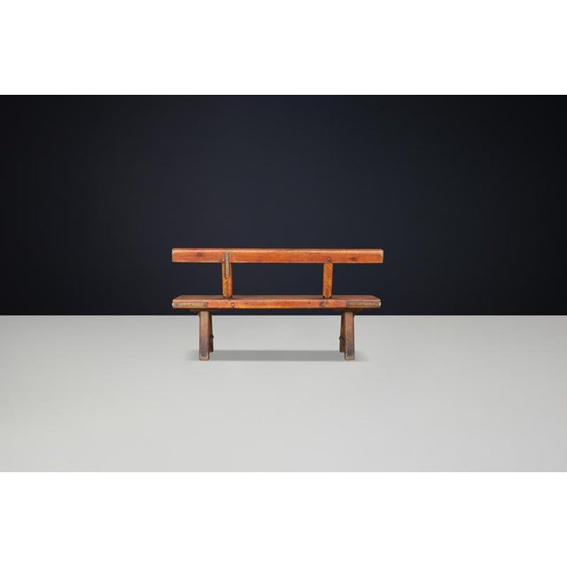 Large Brutalist Pine Bench attributed to Mobichalet, Belgium, 1950s For Sale - Image 4 of 10