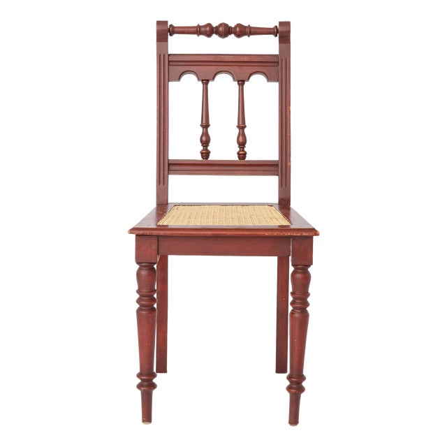 Vintage Belgian Turned Chair with Rattan Seat, 1940s For Sale