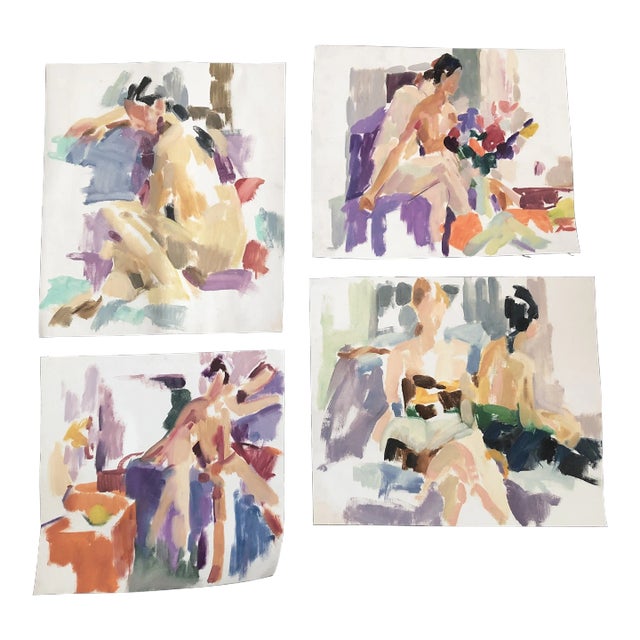 1980’s Gallery Wall Collection-4 Vintage Expressionist Female Nude Paintings -Set of 4 For Sale