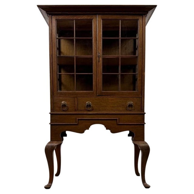 Vintage English Oak Display Vitrine Cabinet, 1920 For Sale - Image 13 of 13