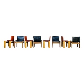 Black and Brick Leather and Walnut Monk Dining Chairs by Afra and Tobia Scarpa for Molteni, 1973, Set of 8 For Sale