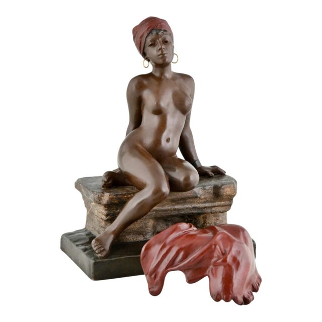 Emmanuel Villanis, Art Nouveau Sculpture of Seated Girl, 1900, Metal For Sale - Image 3 of 9