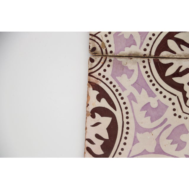 Ceramic 19th Century Set of Four Portuguese Tiles, Dark Brown, Light Purple, Blue and White For Sale - Image 7 of 12