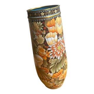 Rare Vintage Cloisonné Vase From China With Artistic Enamel Featuring Gold Inlay For Sale