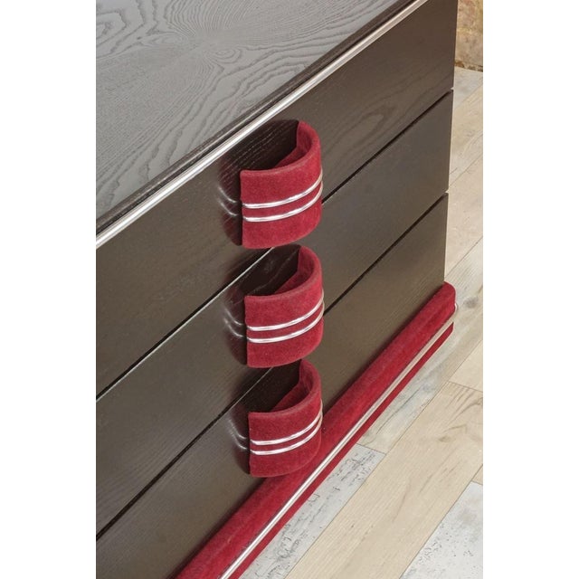 Wood Vintage Black Wooden and Strawberry Pink Velvet Chest of Drawers from Poltrona Frau, 1970s For Sale - Image 7 of 10