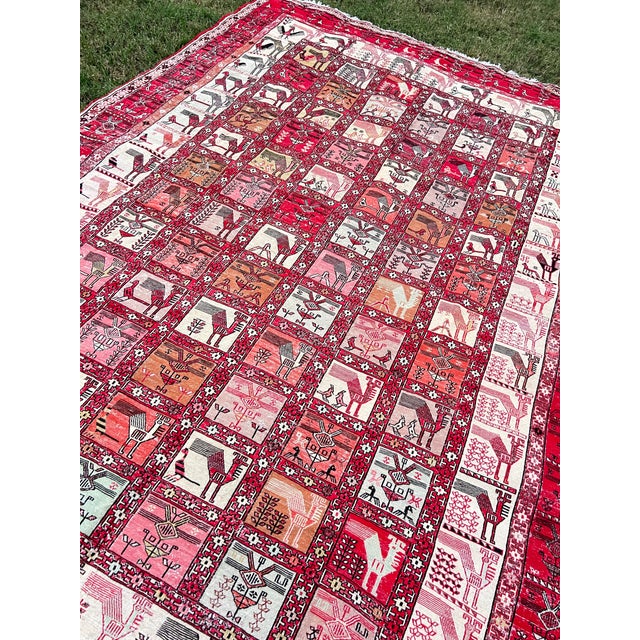 1980s Vintage Silk Animal Pattern Embroidered Soumak Rug For Sale - Image 5 of 7