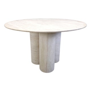 Italian Round Travertine Dining Table, 1970s For Sale