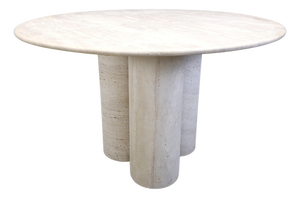 Italian Round Travertine Dining Table, 1970s