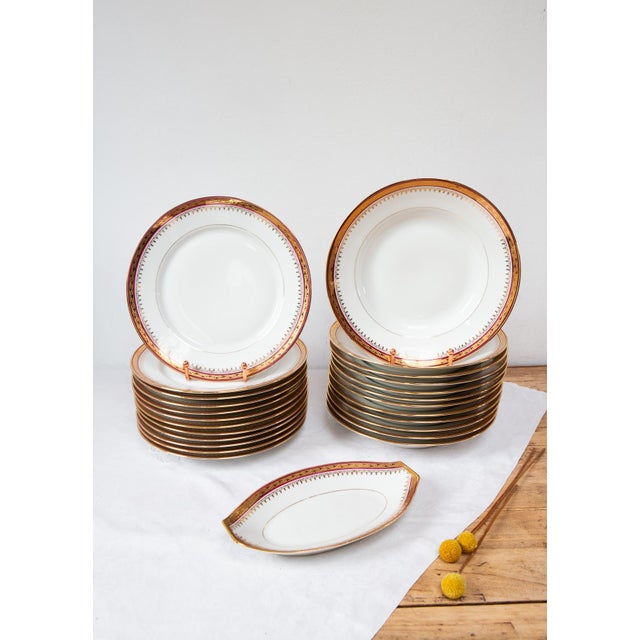 Gold Flat and Deep Porcelain Plates for 12 from Limoges, 1960s, Set of 25 For Sale - Image 8 of 8
